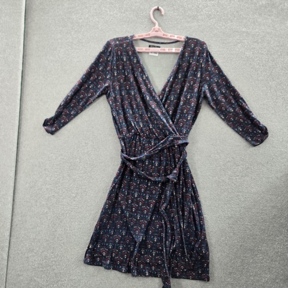 Max Studio Women Dress‎ M Blue Geometric Wrap Long Sleeve